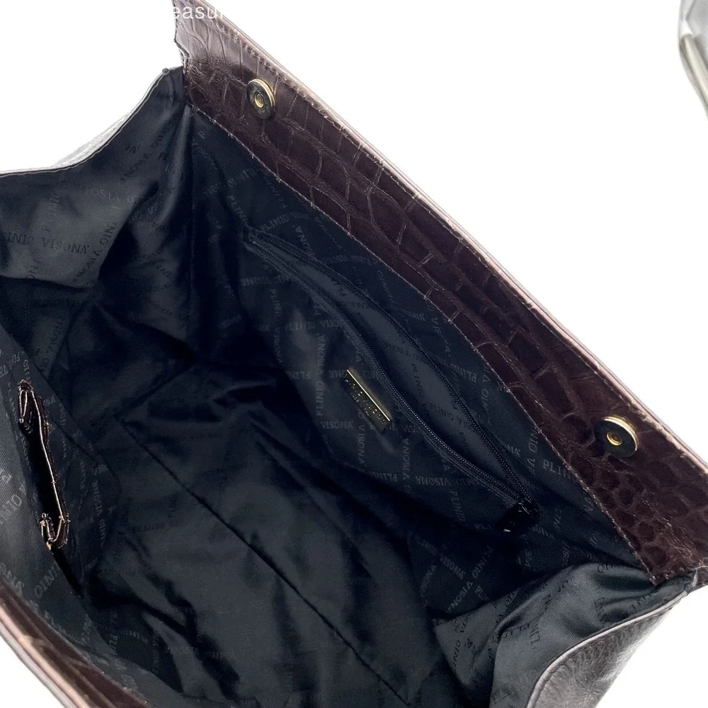 Plinio Visona 100% Genuine Leather Tooled Style Gator Top Handle Crossbody Bag